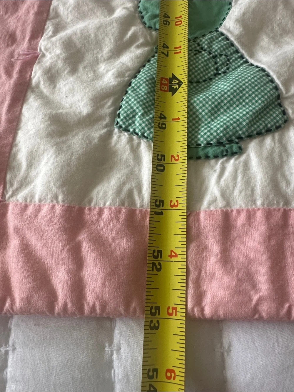 Sunbonnet Sue Patchwork Crib Quilt - Vintage Handmade 53”x42” Pink Border